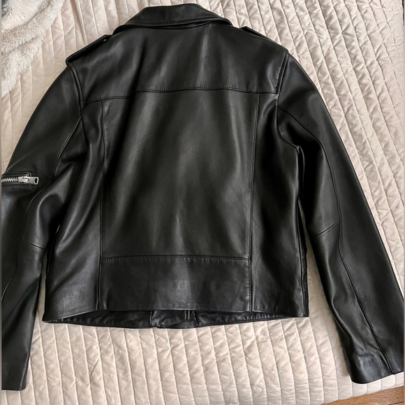 AllSaints Darnley Black Leather Biker Jacket US 10 - Picture 3 of 14